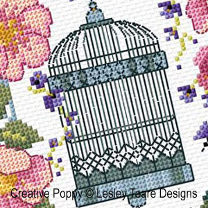 Lesley Teare - La cage aux oiseaux, zoom 3 (grille de broderie point de croix)