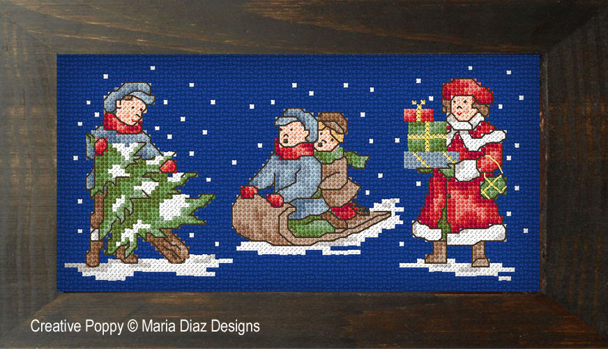 Noël autrefois - les enfants, grille de broderie, création Maria Diaz
