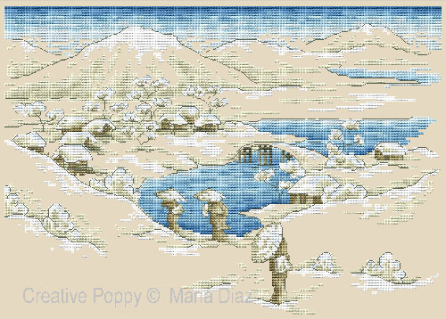Maria Diaz - Paysage japonais sous la neige, zoom 4 (grille de broderie point de croix)