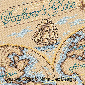 Maria Diaz : Carte marine (globe terrestre)(grille de broderie au point de croix)