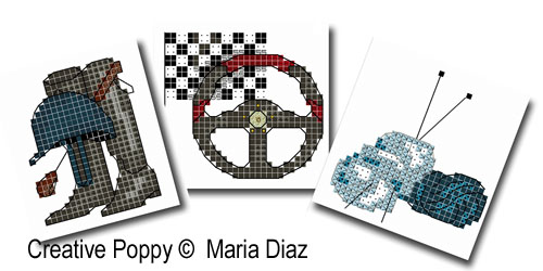 Loisirs, sports, hobbies II (15 motifs), grille de broderie, création Maria Diaz