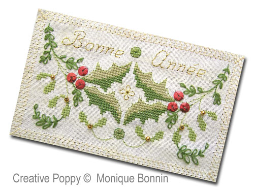 Monique Bonnin - Bonne année (feuillages) - Carte de voeux, zoom 3 (grille de broderie point de croix)