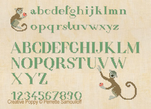 Bébés animaux de la savane - Mini motifs et alphabet, grille de point de croix, création Perrette Samouiloff (détail)