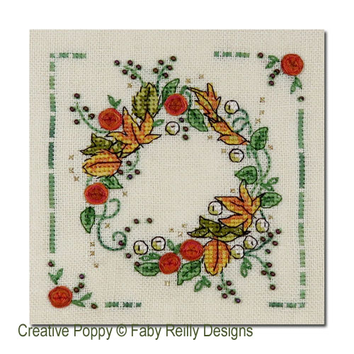 Couronne d'automne, grille de broderie, création Faby Reilly