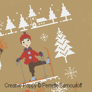 Perrette Samouiloff - Tout Schuss (les skieurs), zoom 2 (grille de broderie point de croix)