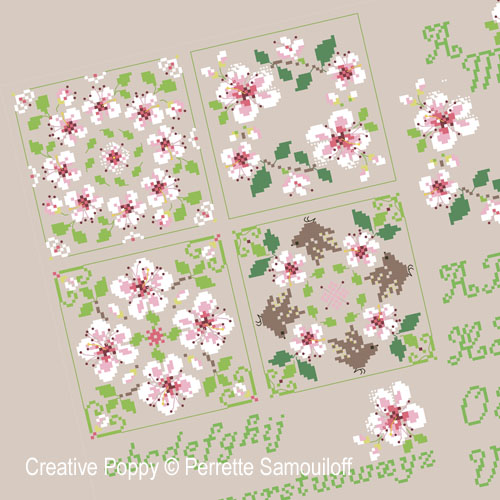 Perrette Samouiloff - Motifs fleurs de cerisier, zoom 3 (grille de broderie point de croix)