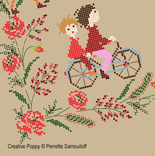 Perrette Samouiloff - Bannière Rouge Coquelicot, zoom 1 (grille de broderie point de croix)