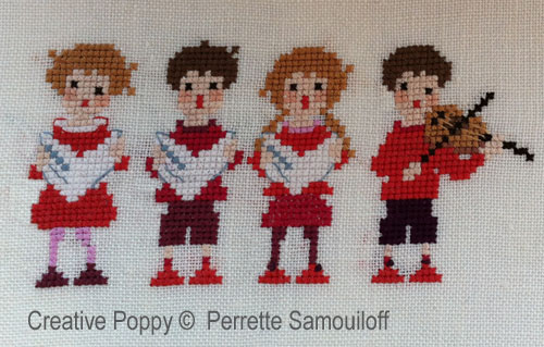 Perrette Samouiloff - Petits chanteurs de Noël, zoom 4 (grille de broderie point de croix)