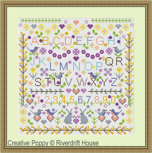 Riverdrift House - Marquoir printanier aux forsythias, zoom 4 (grille de broderie point de croix)