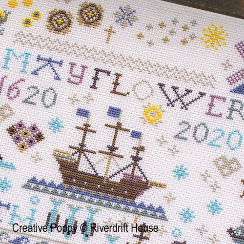 Riverdrift House : Les 400 ans de la traversée du Mayflower (grille de broderie au point de croix)