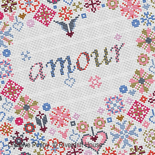 Riverdrift House - Coeur d'Amour, zoom 1 (grille de broderie point de croix)