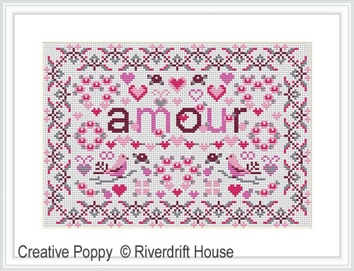Miniature amour, grille de broderie, création Riverdrift House