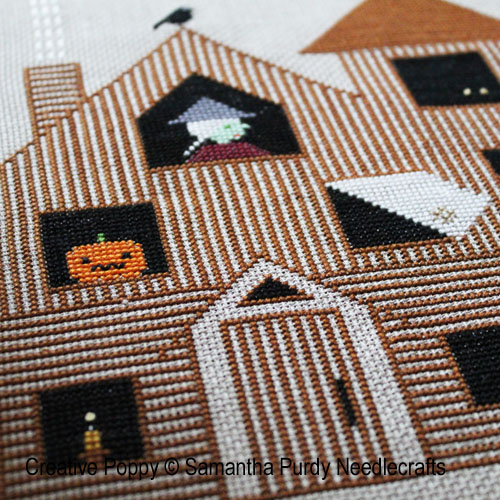 Maison de Halloween, grille de broderie, création Samantha Purdy