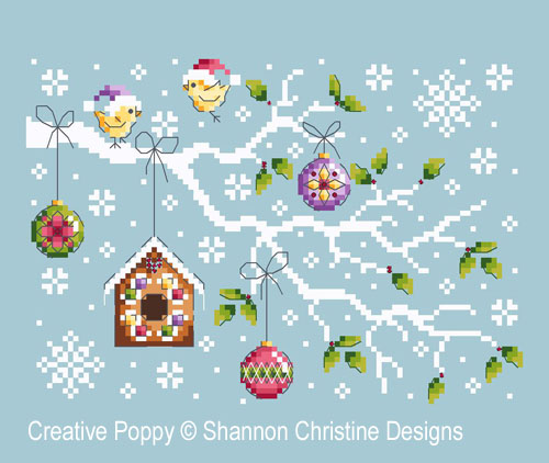 Shannon Christine Wasilieff - Branche de Noël, zoom 2 (grille de broderie point de croix)