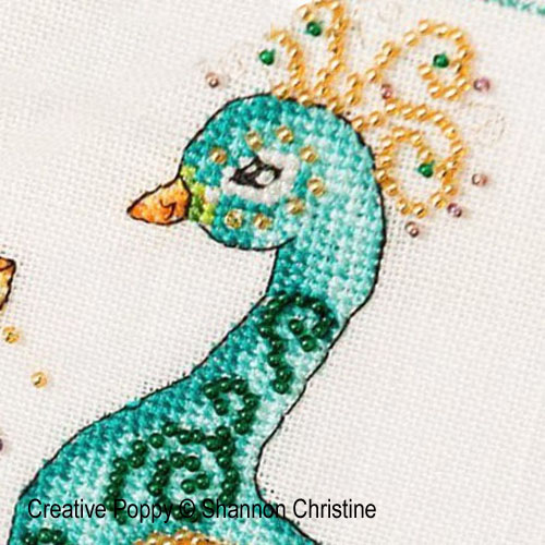 Paon motif cachemire (Paisley Peacock), grille de broderie, création Shannon Christine Wasilieff