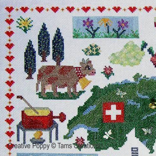 Traditions suisses, broderie point de croix, Tams Creations (détail)