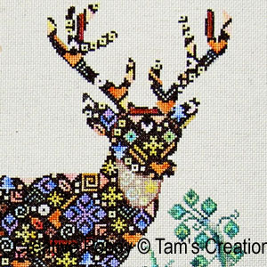 Deer-in-patches, le cerf en patch, grille de broderie, création Tam's Creations