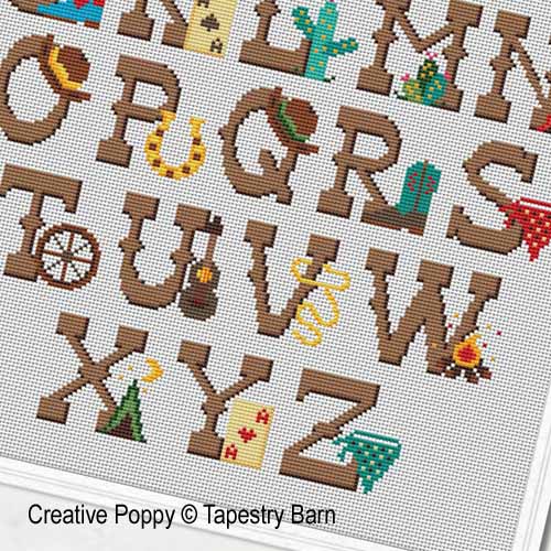 Tapestry Barn - Alphabet Cowboy - Wild West, zoom 2 (grille de broderie point de croix)