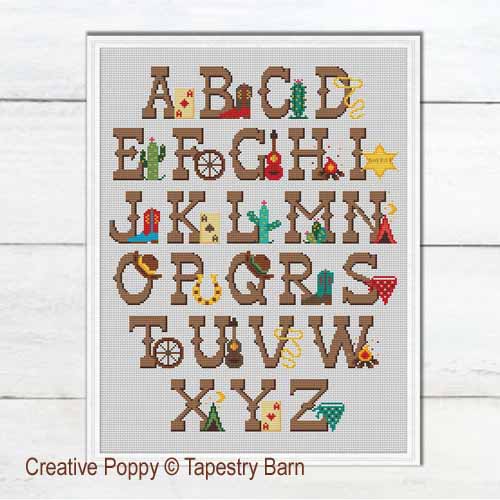 Tapestry Barn - Alphabet Cowboy - Wild West, zoom 3 (grille de broderie point de croix)