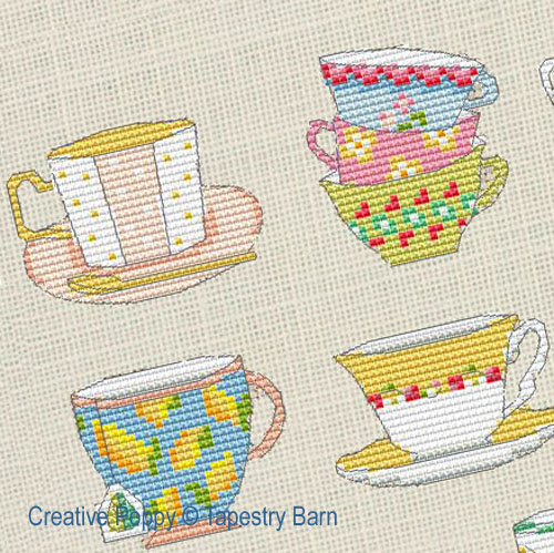 L'heure du thé, grille de broderie, création Tapestry Barn