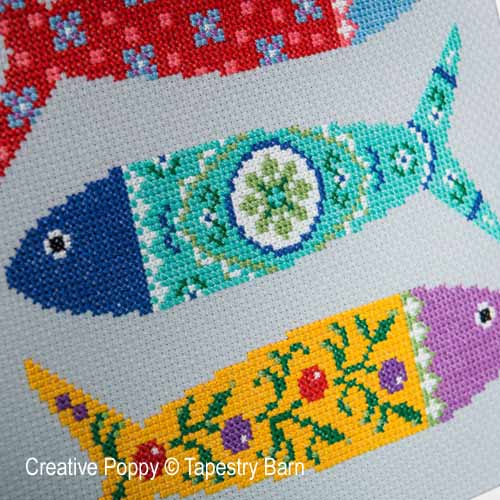 Poissons du Portugal broderie point de croix, création Tapestry Barn, zoom2