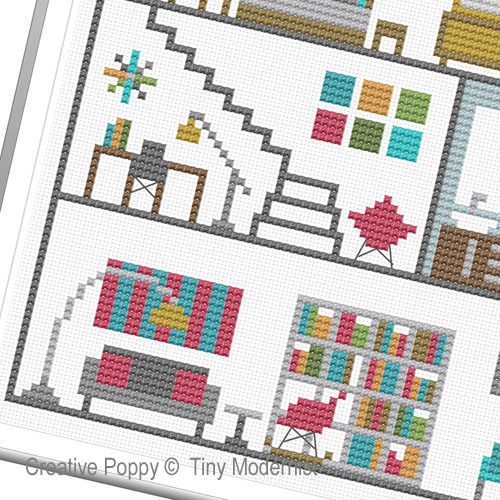 Tiny Modernist - La maison de poupée, zoom 2 (grille de broderie point de croix)