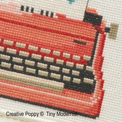 Tiny Modernist - La machine à écrire rose, zoom 2 (grille de broderie point de croix)