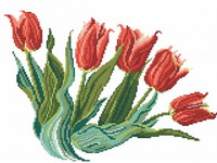 Brass&eacute;e de tulipes rouges broderie point de croix Monique Bonnin