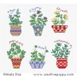 Petits pots d'herbes aromatiques - grille point de croix - création Maria Diaz