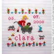 Clara - tableau de naissance - grille point de croix - création Agnès Delage-Calvet