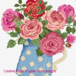 Lesley Teare - Roses au pot bleu, zoom 3 (grille de broderie point de croix)