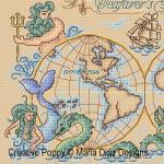 Maria Diaz - Carte marine (globe terrestre), zoom 2 (grille de broderie point de croix)