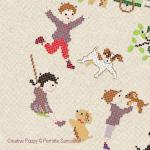 Perrette Samouiloff - Bonheurs d\'enfance : chiens et chiots, détail 4 (grille point de croix)