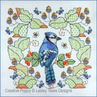 Lesley Teare - Geai bleu aux feuilles de ch&ecirc;ne (grille de broderie)