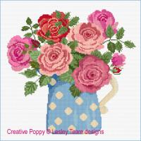 Lesley Teare - Roses au pot bleu (grille de broderie point de croix)