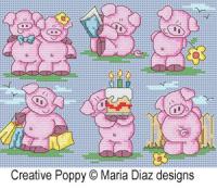 Maria Diaz - 11 Petits cochons en &eacute;t&eacute; (grille de broderie point de croix)