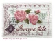<b>Les roses anciennes (Bonne fête) - carte postale brodée</b><br>grille point de croix<br>création <b>Monique Bonnin</b>